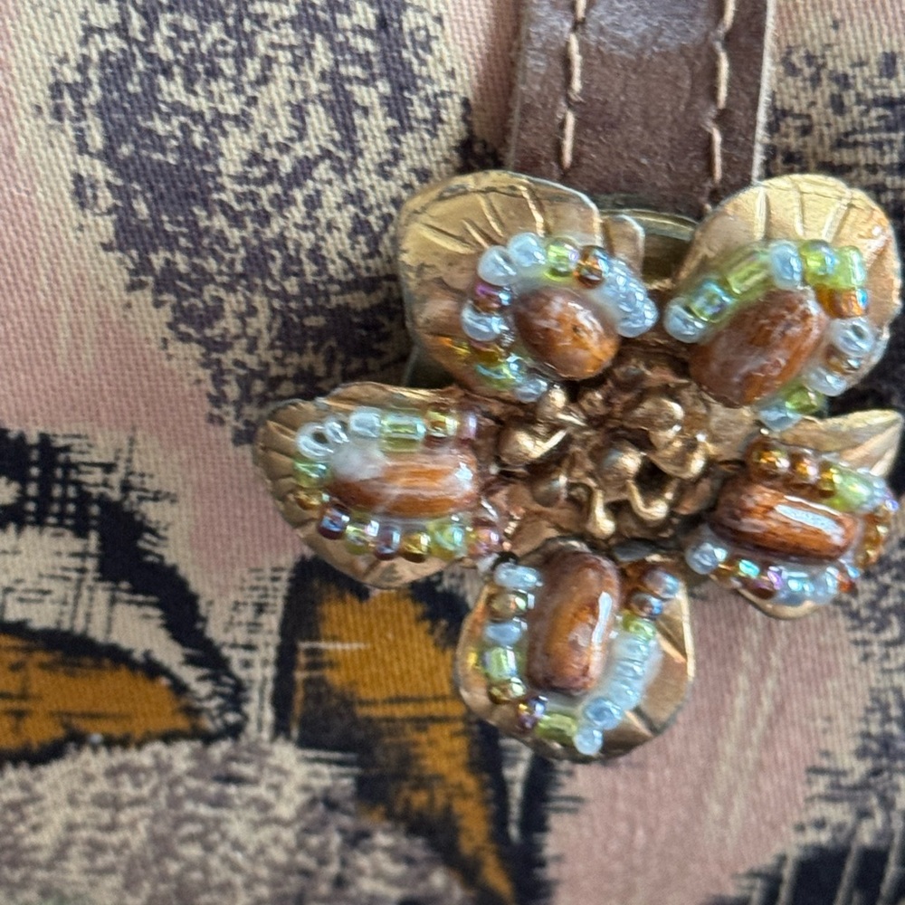 Vintage Mary Frances Floral Shoulder Handbag with Beaded Gold/Brown/Vrs Accents - Picture 10 of 14